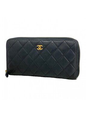 Chanel Wallet Quilted Lambskin Black Gold